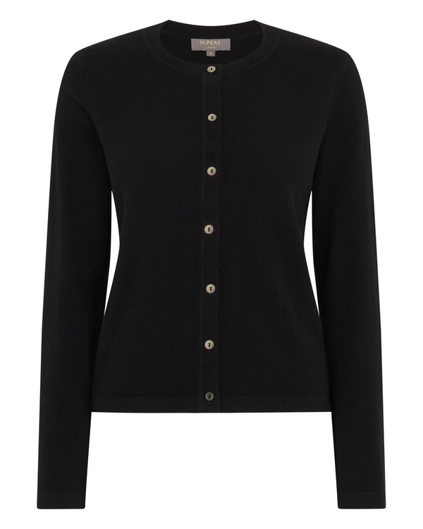 N.Peal Women's Hallie Round Neck Cashmere Cardigan Black