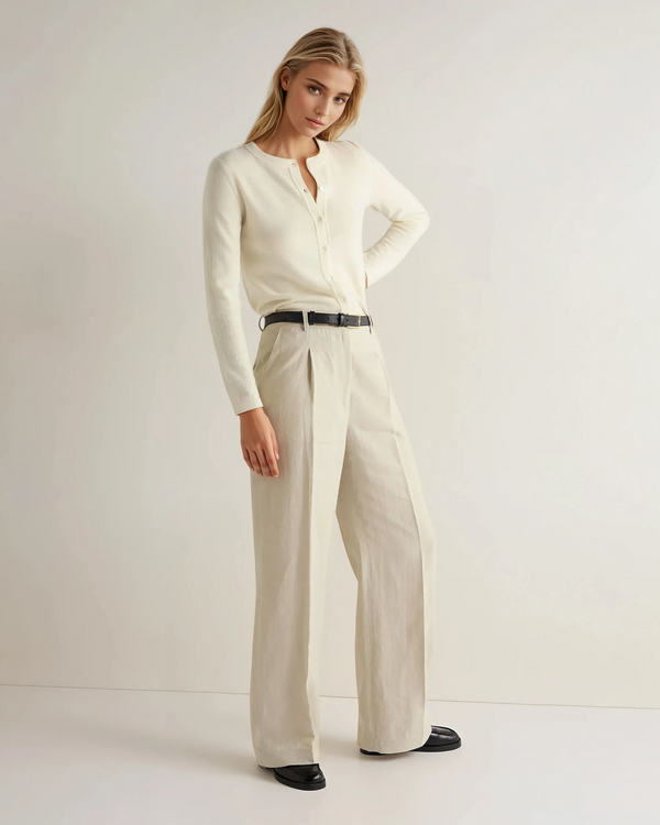 N.Peal Women's Hallie Round Neck Cashmere Cardigan New Ivory White
