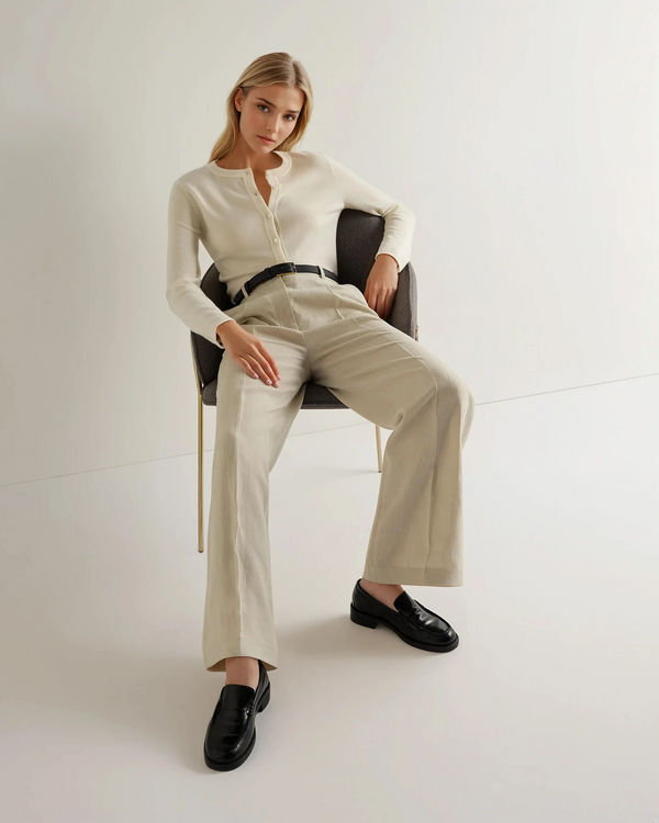 N.Peal Women's Hallie Round Neck Cashmere Cardigan New Ivory White