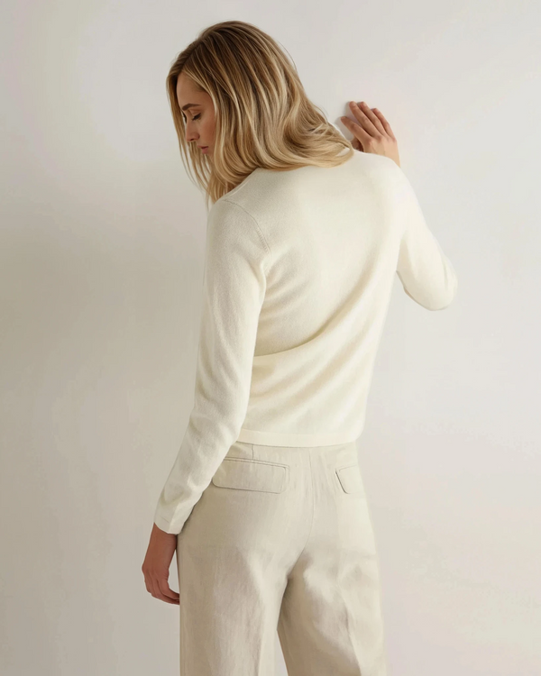 N.Peal Women's Hallie Round Neck Cashmere Cardigan New Ivory White