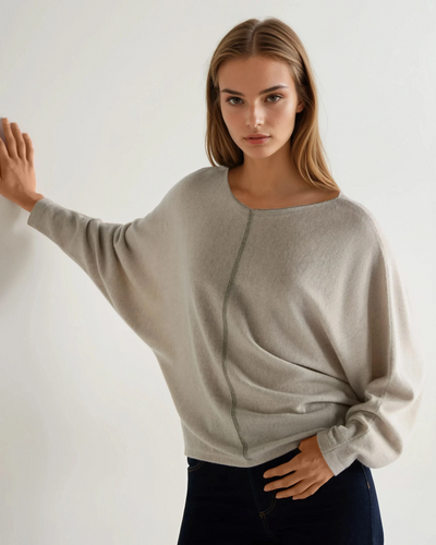 N.Peal Women's Metal Trim Batwing Cashmere Sweater Pebble Grey