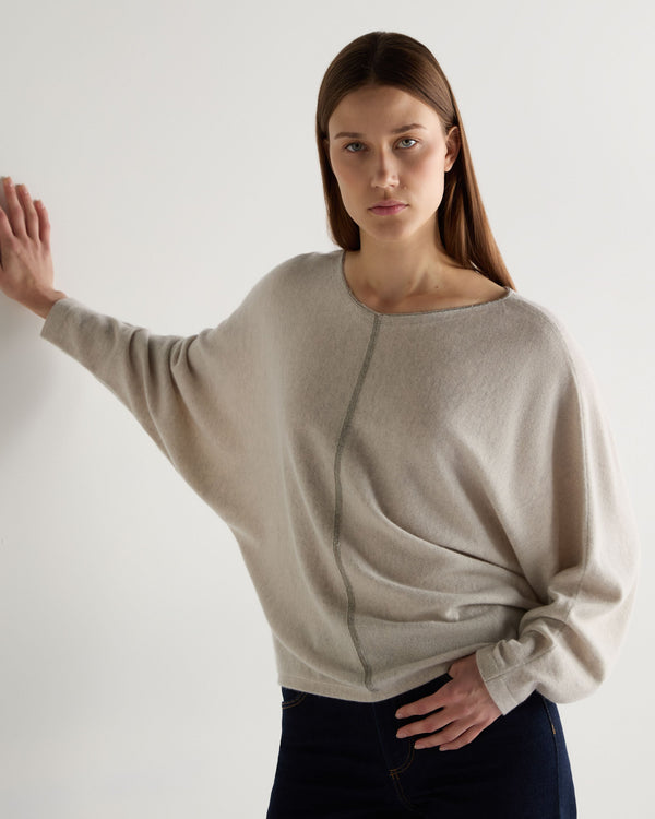 N.Peal Women's Metal Trim Batwing Cashmere Jumper Pebble Grey