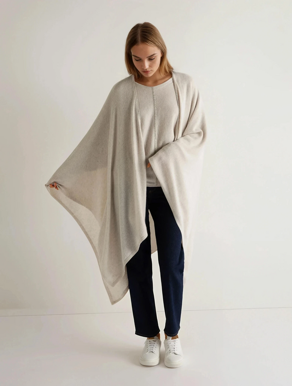 N.Peal Women's Metal Trim Batwing Cashmere Sweater Pebble Grey