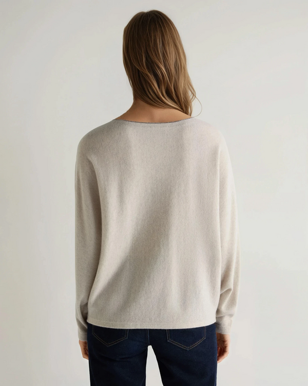 N.Peal Women's Metal Trim Batwing Cashmere Sweater Pebble Grey