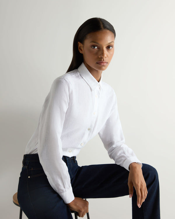 N.Peal Women's Rochelle Linen Shirt White