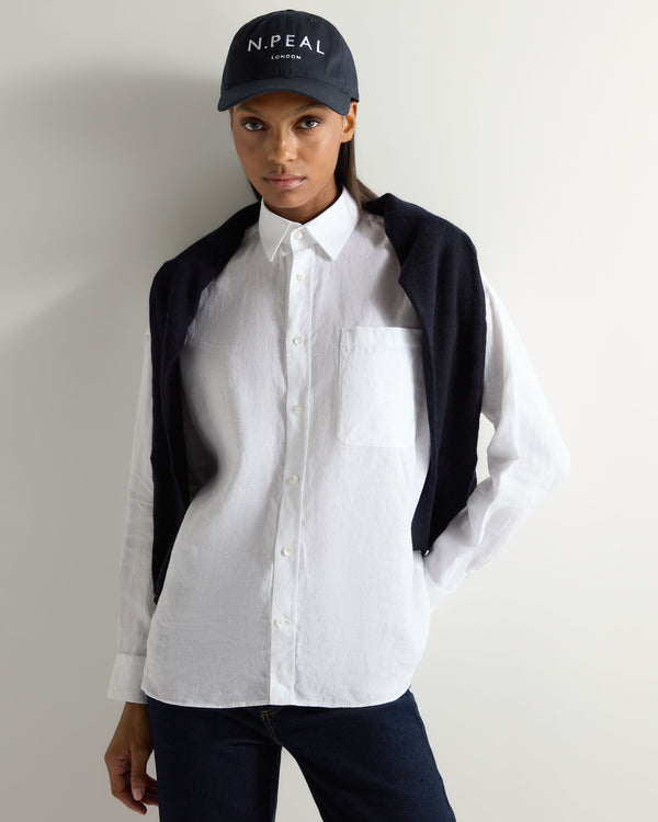 N.Peal Women's Valencia Linen Shirt White