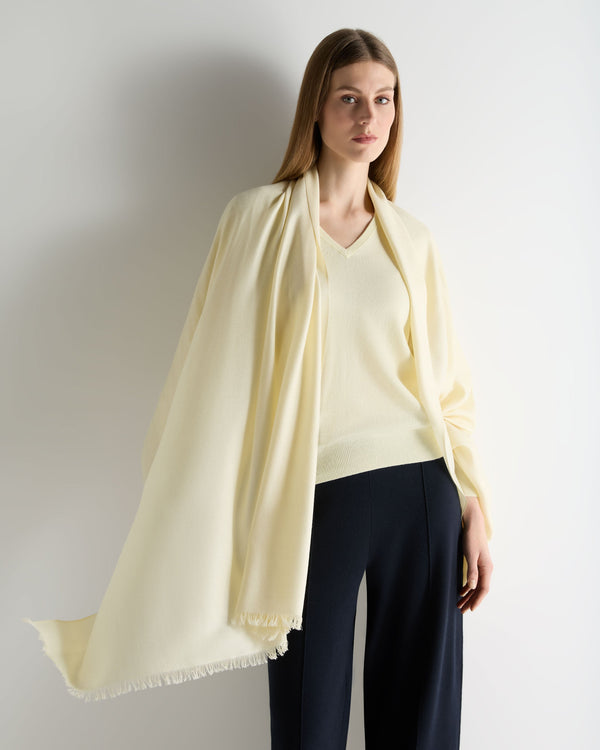 N.Peal Women's Pashmina Cashmere Shawl Butter Yellow