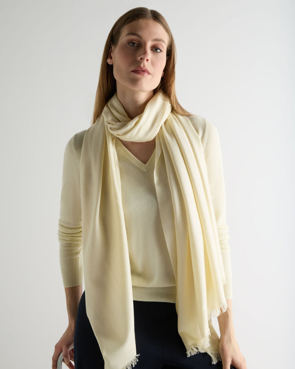 N.Peal Women's Pashmina Cashmere Shawl Butter Yellow