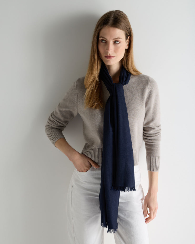 Women's Pashmina Cashmere Shawl Deep French Blue | N.Peal