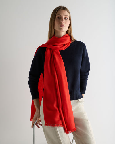 N.Peal Women's Pashmina Cashmere Shawl Tomato Red