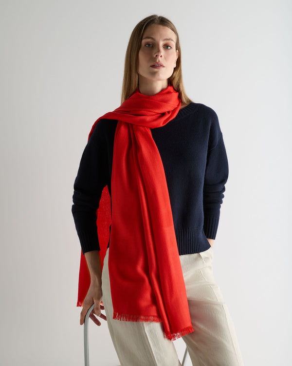 N.Peal Women's Pashmina Cashmere Shawl Tomato Red
