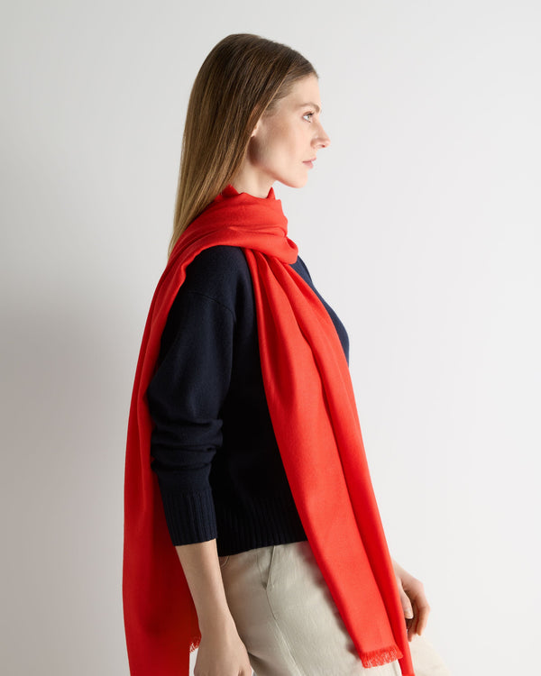 N.Peal Women's Pashmina Cashmere Shawl Tomato Red
