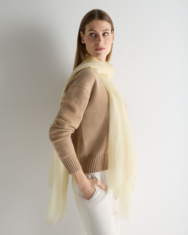 N.Peal Women's Ultrafine Pashmina Cashmere Shawl Butter Yellow