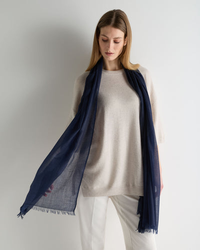 N.Peal Women's Ultrafine Pashmina Cashmere Shawl Deep French Blue