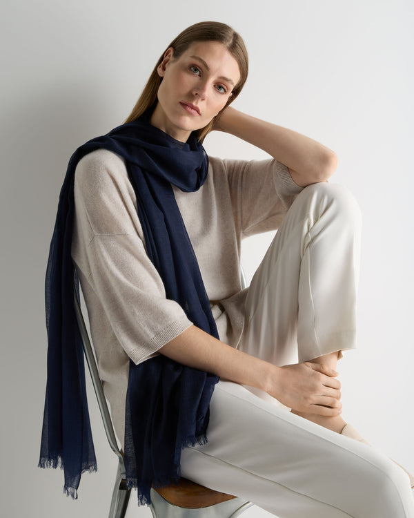 N.Peal Women's Ultrafine Pashmina Cashmere Shawl Deep French Blue