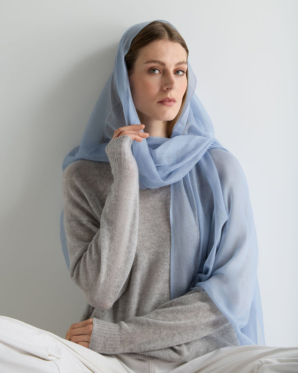 N.Peal Women's Ultrafine Pashmina Cashmere Shawl Sea Mist Blue