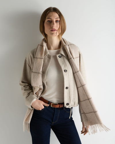 N.Peal Unisex Cashmere Check Scarf Ecru White + Brown