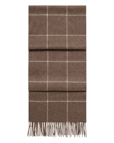 N.Peal Unisex Cashmere Check Scarf Taupe Brown + Natural Brown