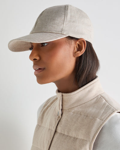 N.Peal Unisex Linen Herringbone Cap Ecru White