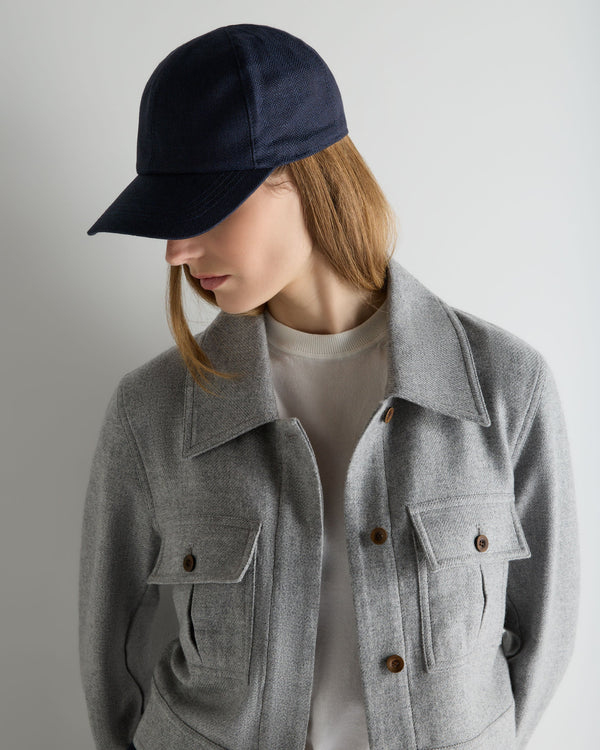 N.Peal Unisex Linen Herringbone Cap Navy Blue