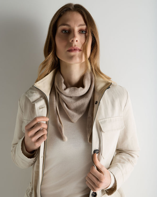 N.Peal Unisex Birdseye Silk Cashmere Neckerchief Soft Taupe Brown Birdseye