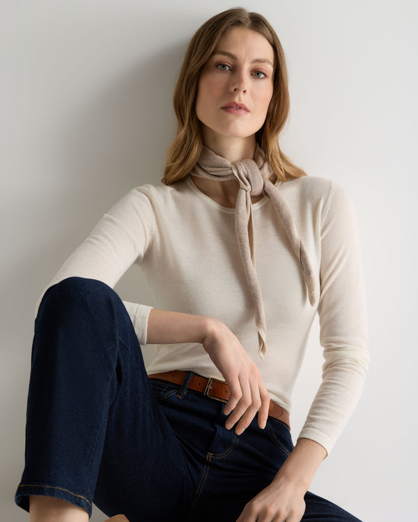 N.Peal Unisex Birdseye Silk Cashmere Neckerchief Soft Taupe Brown Birdseye