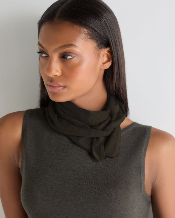 N.Peal Unisex Silk Cashmere Scarf Arabica Khaki Green