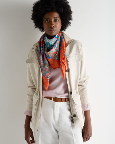 N.Peal Women's Printed Silk Blend Foulard Orange