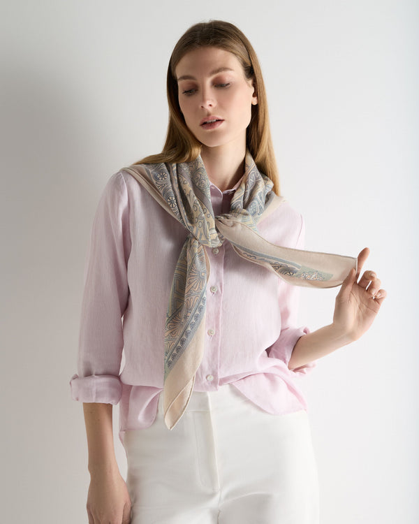 N.Peal Women's Printed Silk Blend Foulard Pebble Grey