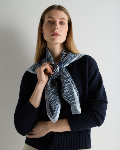 N.Peal Women's Geo Print Silk Blend Foulard Navy Blue