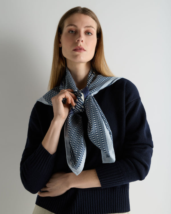 N.Peal Women's Geo Print Silk Blend Foulard Navy Blue