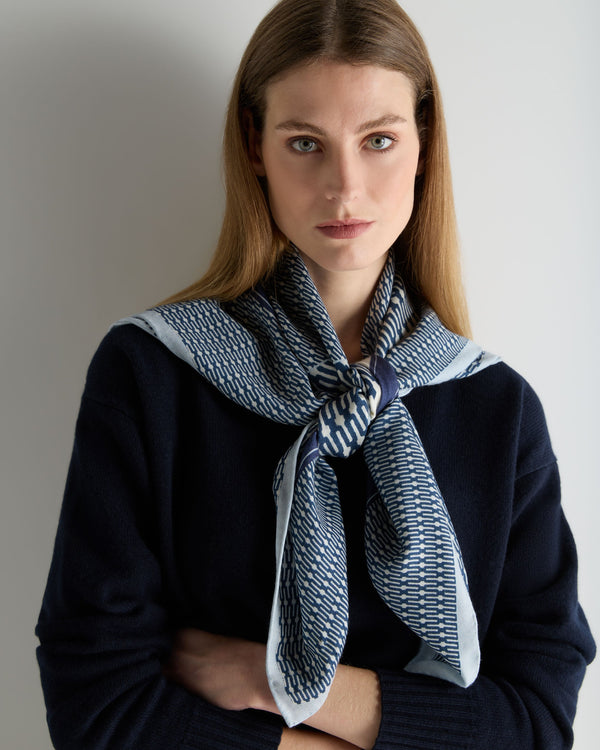 N.Peal Women's Geo Print Silk Blend Foulard Navy Blue