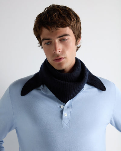 N.Peal Unisex Ribbed Triangle Cashmere Scarf Navy Blue