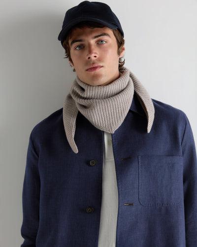 N.Peal Unisex Ribbed Triangle Cashmere Scarf Oat Grey