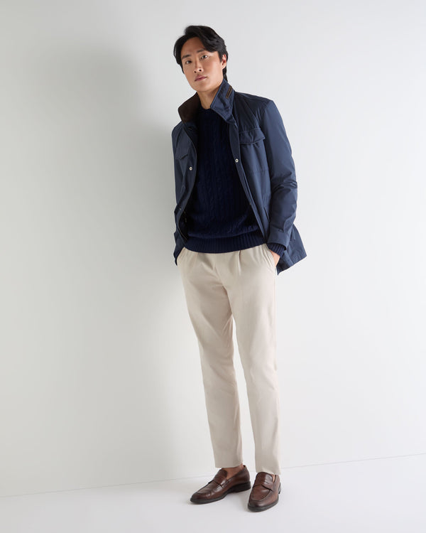 N.Peal Men's Thames Cable Round Neck Cashmere Jumper Deep French Blue