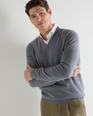 Men's Burlington V Neck Cashmere Sweater Ash Grey