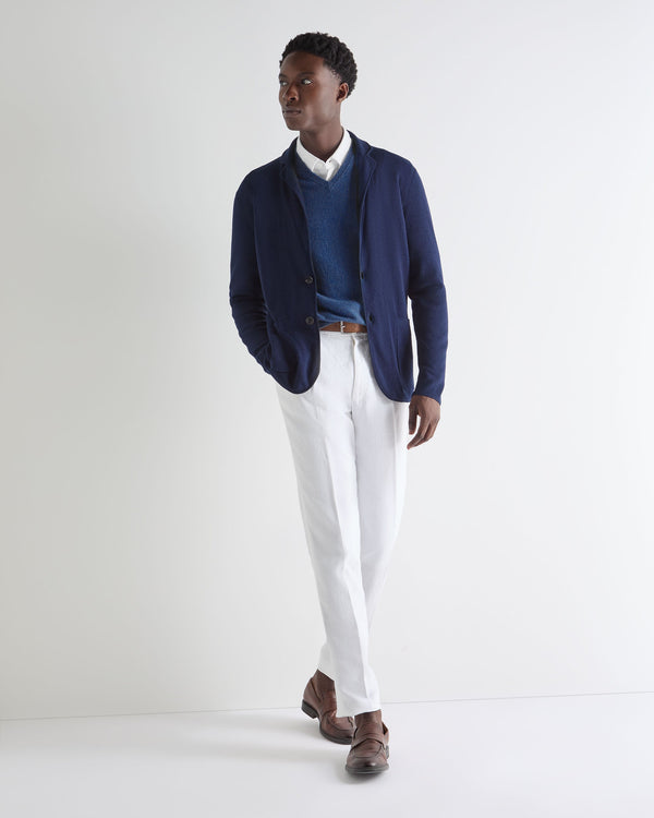 N.Peal Men's Cashmere Burlington V Neck Cashmere Sweater Bright Denim Blue N.Peal Men's Cashmere Burlington V Neck Cashmere Sweater Bright Denim Blue