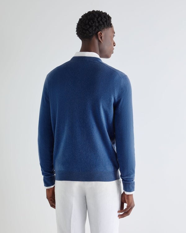 N.Peal Men's Burlington V Neck Cashmere Jumper Bright Denim Blue