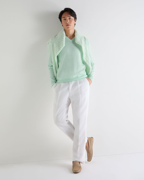 N.Peal Men's Burlington V Neck Cashmere Jumper Mint Green