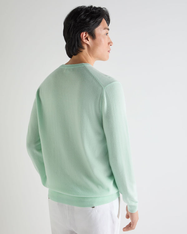 N.Peal Men's Burlington V Neck Cashmere Jumper Mint Green