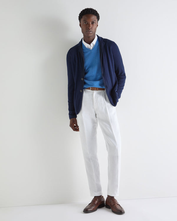 N.Peal Men's Burlington V Neck Cashmere Jumper Sunshine Blue