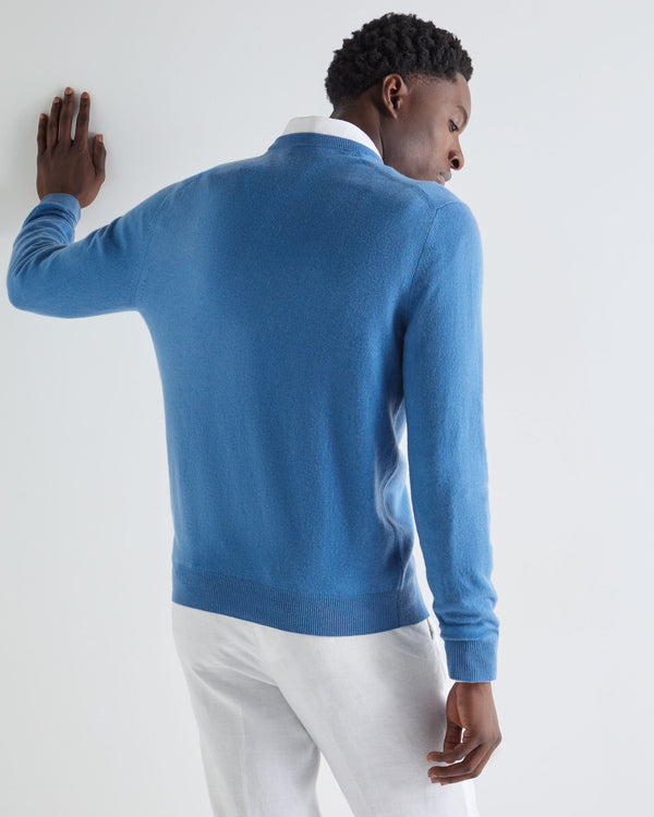 N.Peal Men's Burlington V Neck Cashmere Jumper Sunshine Blue