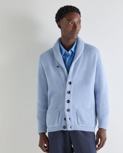 N.Peal Men's Kensington Cashmere Cardigan Sea Mist Blue
