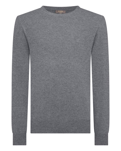 N.Peal Men's Oxford Round Neck Cashmere Jumper Ash Grey