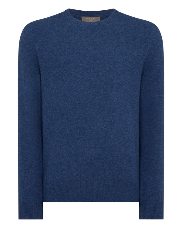 N.Peal Men's Oxford Round Neck Cashmere Jumper Bright Denim Blue
