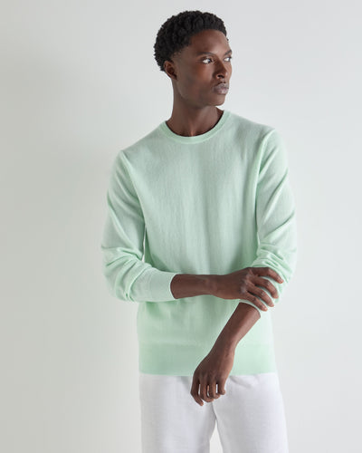 N.Peal Men's Oxford Round Neck Cashmere Jumper Mint Green