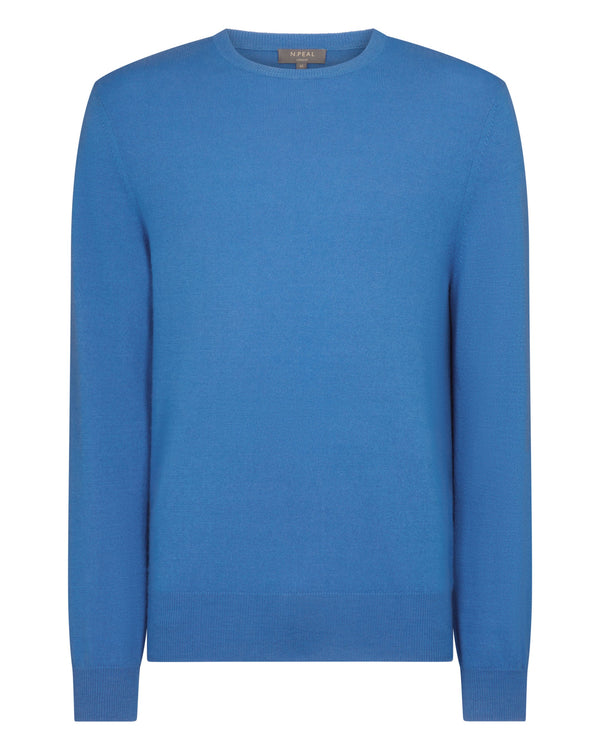 N.Peal Men's Oxford Round Neck Cashmere Sweater Sunshine Blue