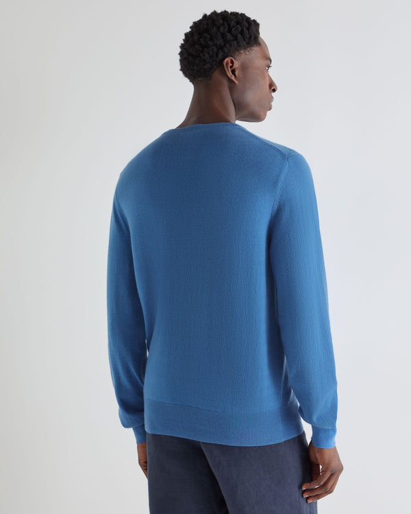 N.Peal Men's Oxford Round Neck Cashmere Sweater Sunshine Blue