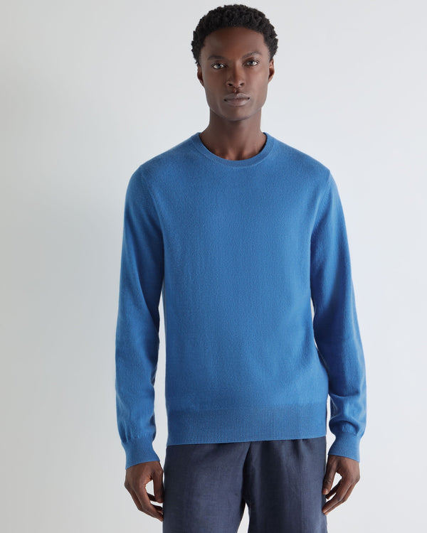 N.Peal Men's Oxford Round Neck Cashmere Sweater Sunshine Blue