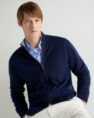 N.Peal Men's Knightsbridge Full Zip Cashmere Jumper Deep French Blue